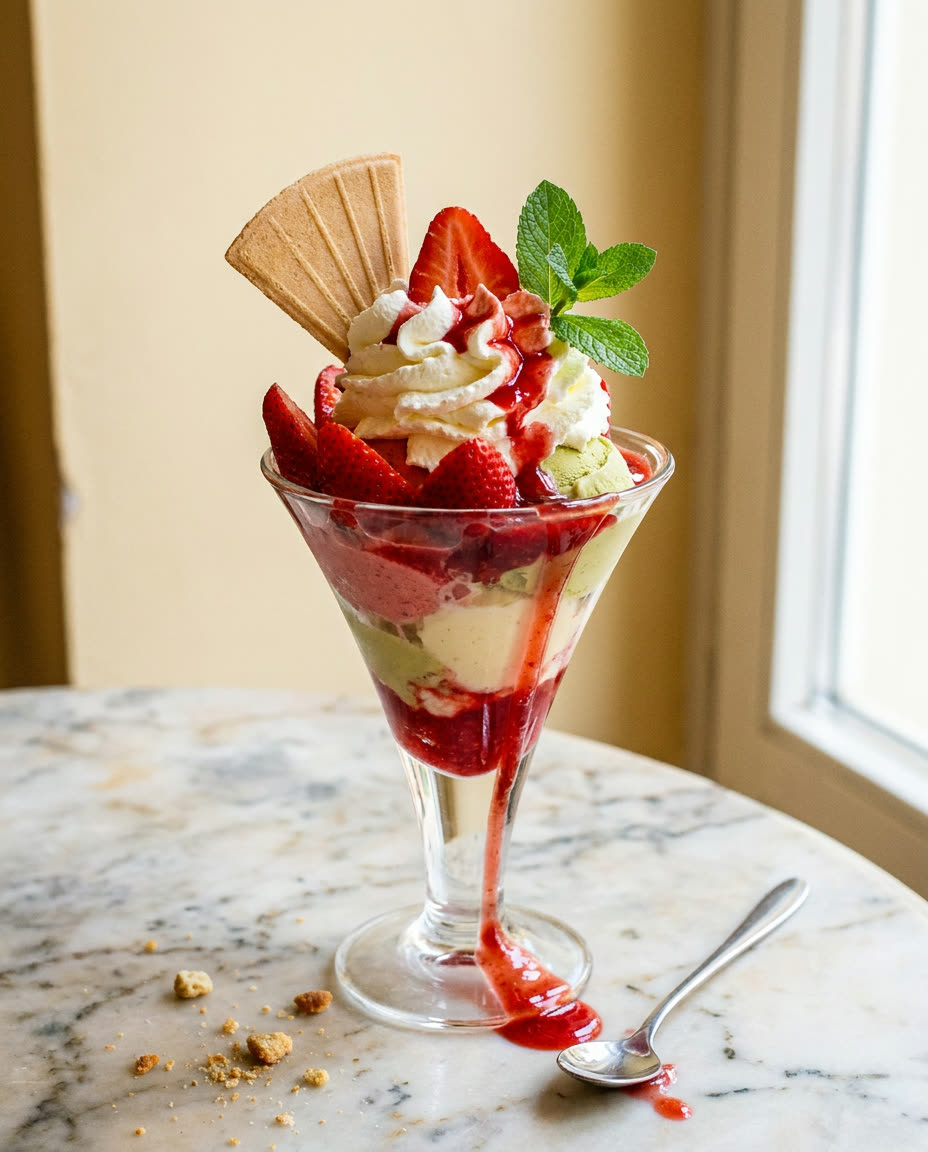 Eisbecher mit frischen Früchten
